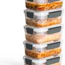 YORY 5 cup Plastic Food Storage Containers with Lids Nestable Freezer Dishwasher Safe Rectangle Meal Prep Container Set,5-Pack, Transparent