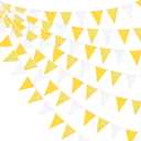 32Ft Yellow Plaid Checkered White Pennant Banner Fabric Gingham Triangle Flag Bunting Garland for Picnic BBQ Bee Sunflower Wedding Birthday Baby Shower Lemon Party Outdoor Garden Hanging Decoration