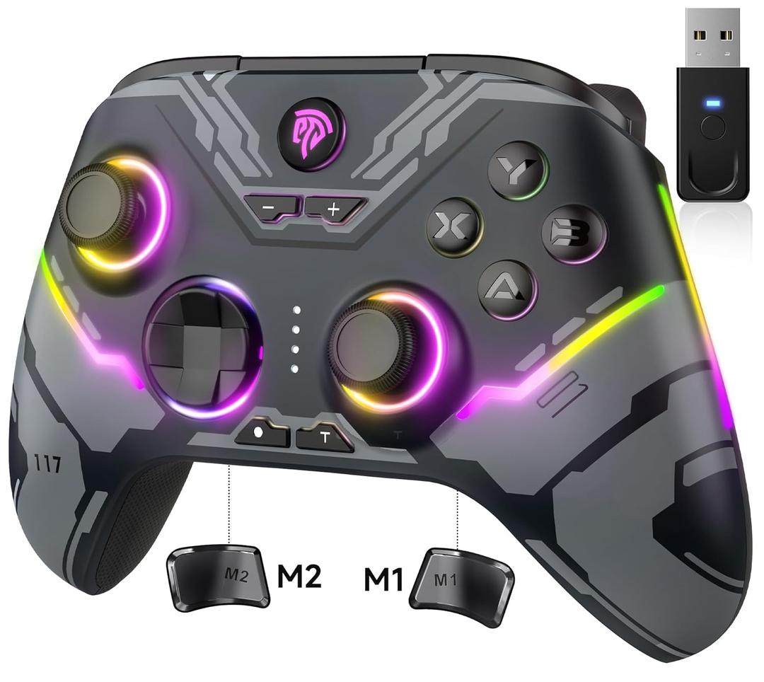 EasySMX X15 PC Controller - Enhanced Wireless Bluetooth Controller with Hall Joysticks/Hall Triggers/RGB Lighting - No Stick Drift, No Dead Zone - Work for Windows PC, Android, Steam and Switch (black)