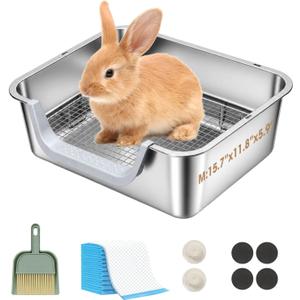 Stainless Steel Rabbit Litter Box 17.5×13.6×5.9 in (L)