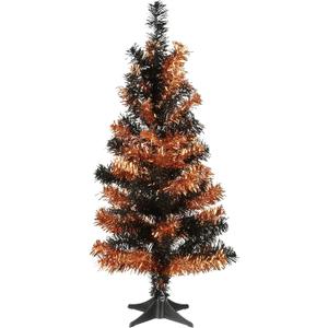 National Tree Company Tinsel Tree, Black, Orange, Halloween Collection, 24 in