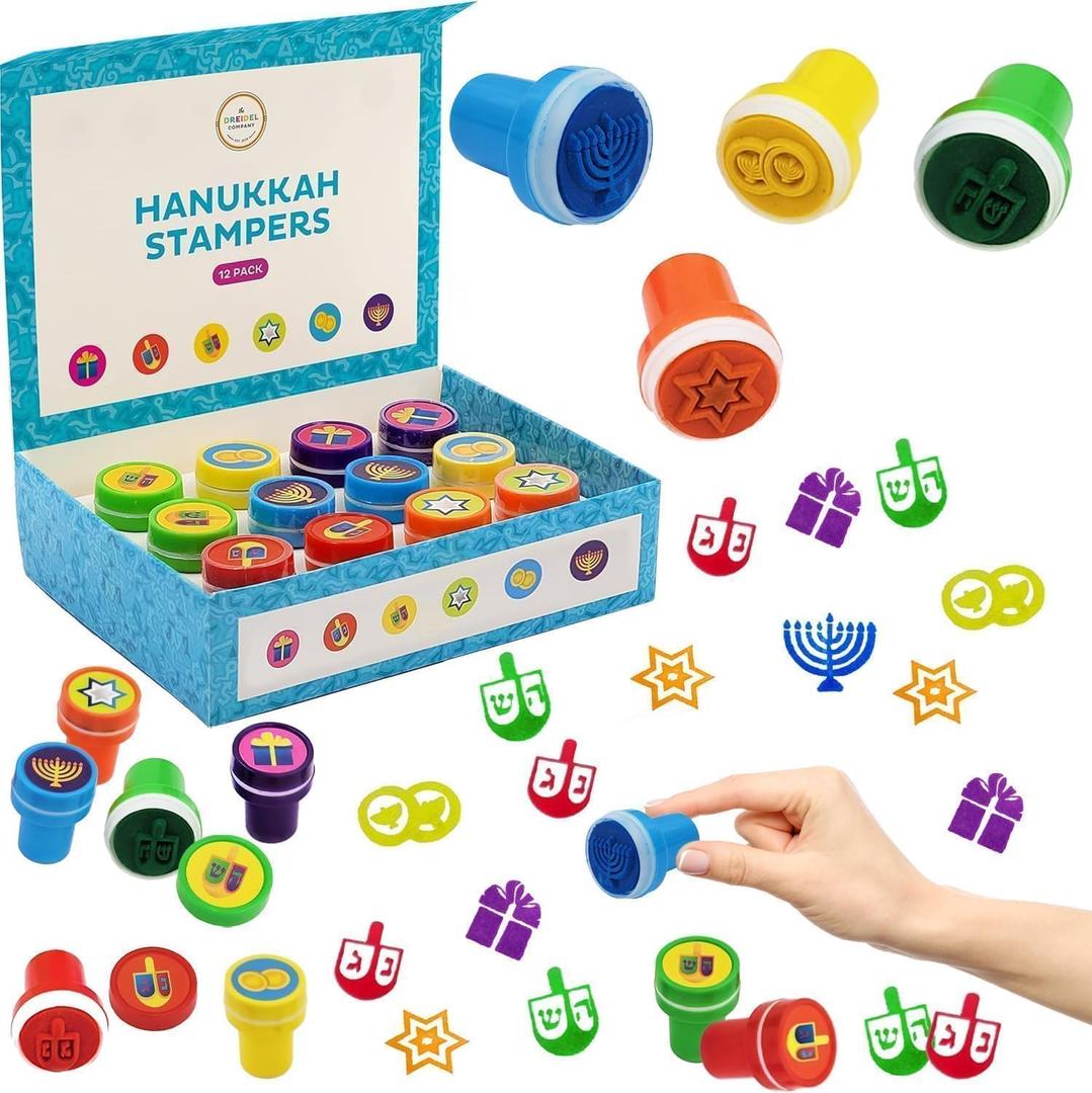 24 Multicolored Hanukkah Stampers, Each Stamp Includes A Fun Chanukkah Icon Including Menorah, Dreidels and Coins, 12-Pack Box (2-Pack)