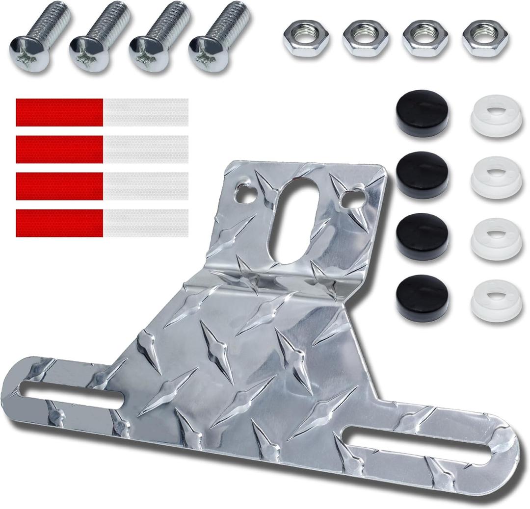 Universal Trailer License Plate Bracket Frame with Mounting Kit, License Plate Holder with Screws, Reflective Sticker, License Plate Bracket for RV, Boat, Trailer (Silver)