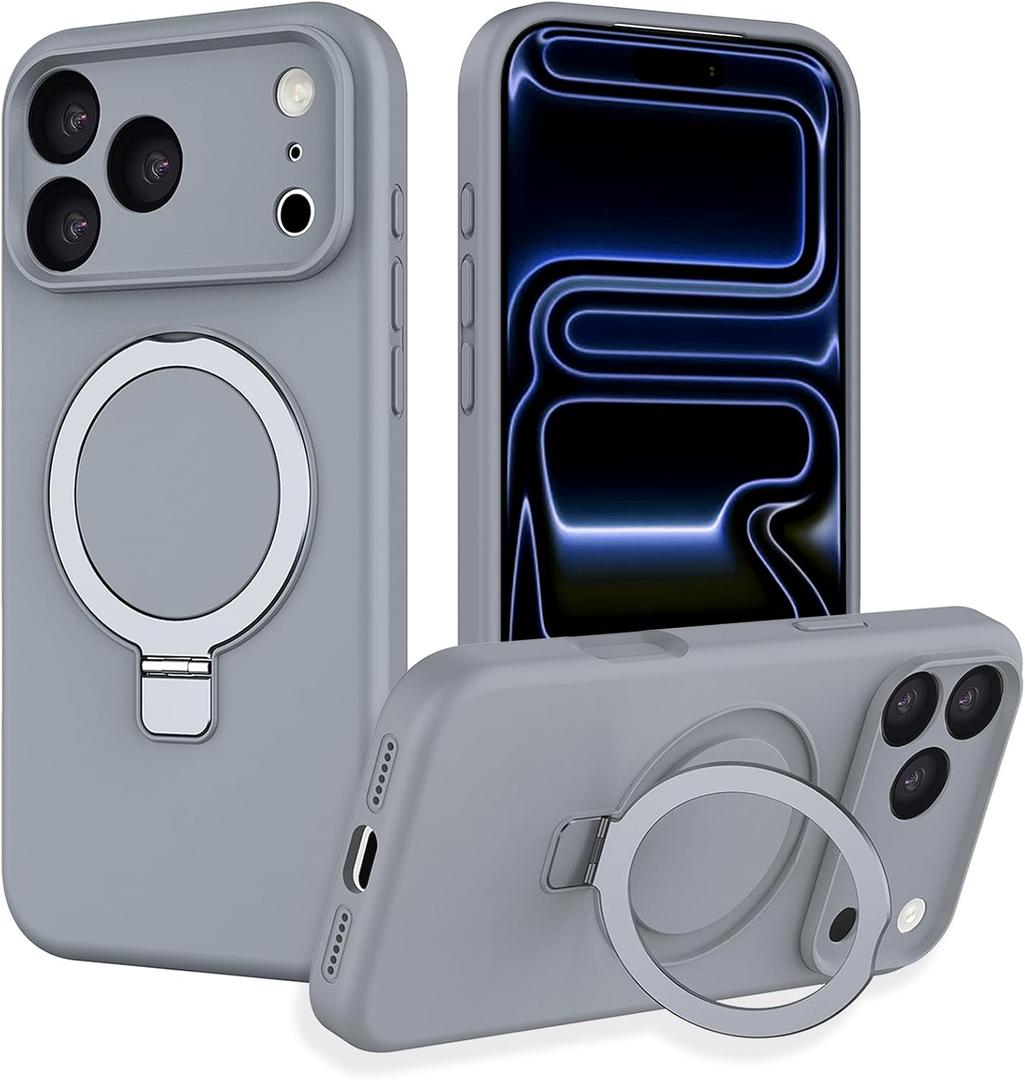 IYH Magnetic Case for iPhone 17 Pro 6.3" with Invisible Stand [16FT Military Protection] Liquid Silicone Cover, Gray