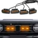 4pcs Universal Clip On Car Led Amber Front Grille Light, Automotive LED Lights with Wiring Harness and Fuse, Upgraded Buckle Grille Light (Yellow)