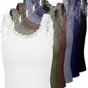 6 Pieces Lace Camisole Tank Tops for Women - Ribbed Undershirt With Lace Trim and Straps L