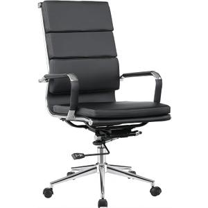 GTPOFFICE Ribbed Office Desk Chair High Back Ergonomic Chair with Wheels Cute Modern Executive Chair Bonded Leather Lumbar Support Computer Chair Swivel Tilt, Snow White (White High Back)