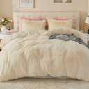 EMME Luxury Fuzzy Duvet Cover Set Twin Size Fluffy Comforter Cover Set for Twin Bed 2 Pieces Shaggy and Plush Soft Bedding Duvet Covers (Cream White, Twin)