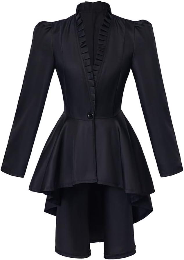 Saniplaycos Women's Steampunk Victorian Jacket Coat Medieval Vintage Gothic Tailcoat Long Sleeve Tuxedo Shirt (XX-Large, Black)