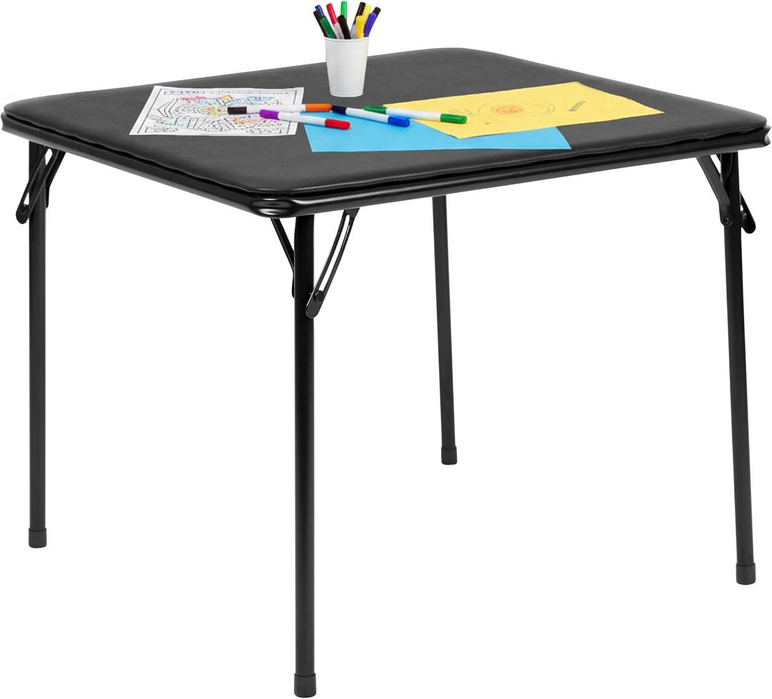 Flash Furniture Mindy Folding Kids Table with Vinyl Padded Top, Children's Square Activity Table for Daycare and Classrooms, Black
