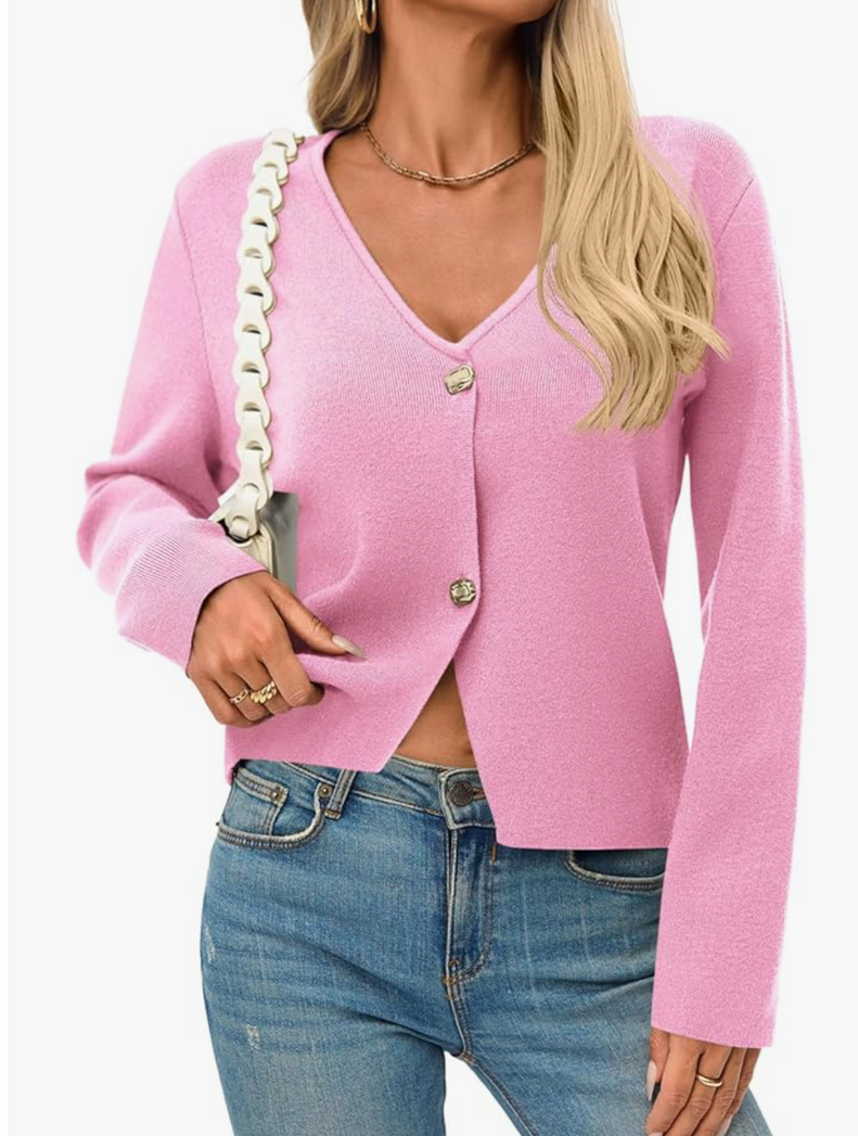 Saodimallsu Womens V Neck Cardigans Long Sleeve Button Down Cropped Knit Trendy Front Slit Dressy Casual Fall Sweater Blazers, L
