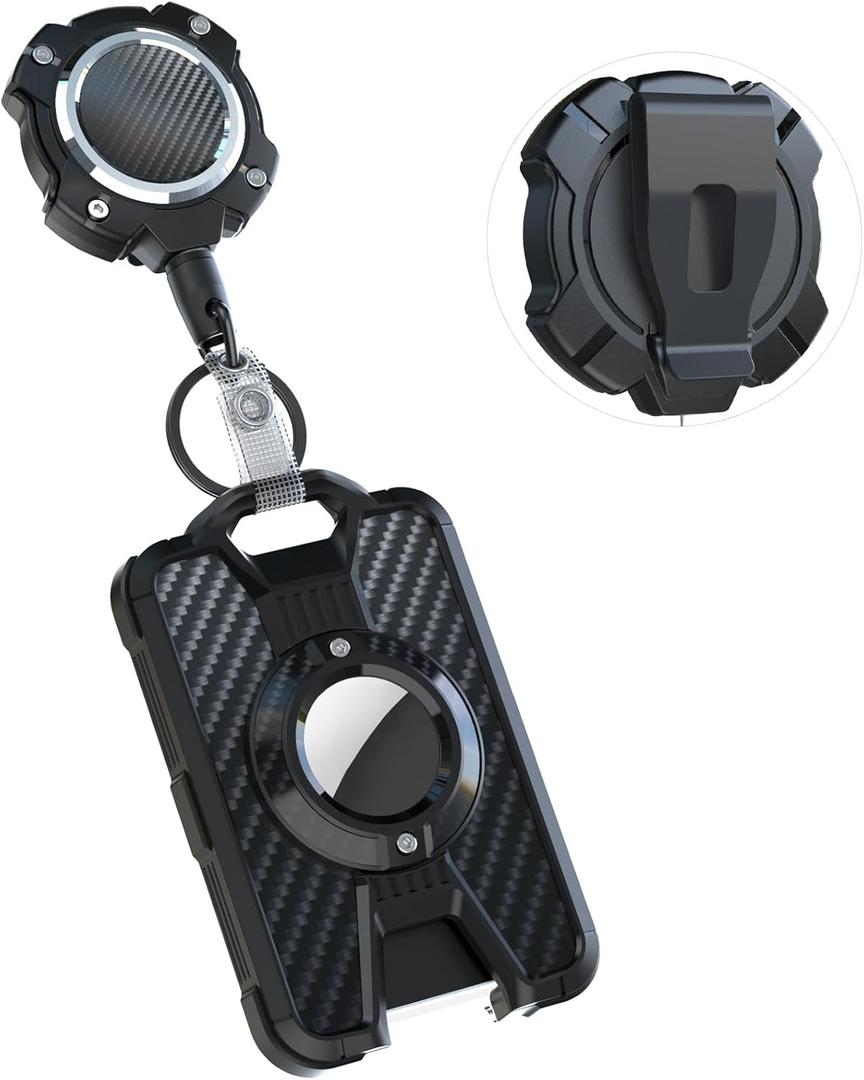 LIUGX Airtag Retractable Badge Holder with Belt Clip, Heavy Duty Badge Keychain, Airtag Holder/Case, Durable ID Card Holder (Holds 4 Cards), with 31.5 Badge Reel Key Chain, 10,000+ Rebound, 8oz