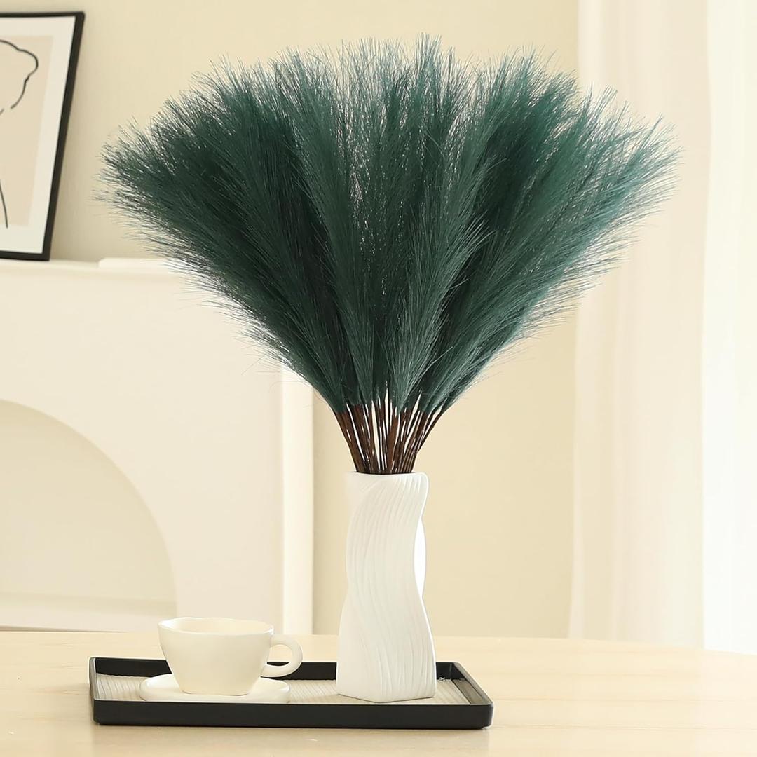 Green Pampas Grass Decor - 30pcs 24 Inch Artificial Pampas Grass Decor Tall, Fake Pompas Grass for Vase Filler, Table Centerpieces, Wedding, Party and Green Home Decor (Green)