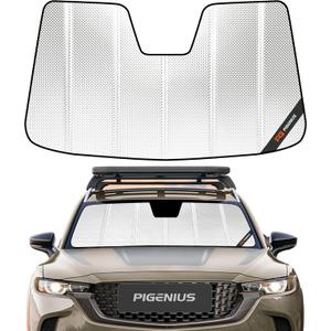 Windshield Sun Shade for Mazda CX50 2023-2025. Reflective Aluminum Film Front Window Sunshade - BLAZBLOCK (Shiny Silver (Classic))