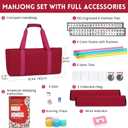 American Mahjong Tile Set,166 White Tiles Mahjong Set,4 Colors Mahjong Racks,Travel Mahjong Set with Red Carrying Bag, 1.2" x 0.9" x 0.5"