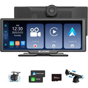 11.26 Inch Wireless CarPlay Screen for Car, Apple CarPlay & Android Auto Touch Screen for Car, Bluetooth, BT Music, Navigation, Car Record for Vehicles (Black)