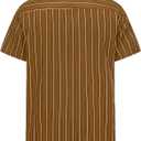 TUNEVUSE Men Hawaiian Shirt Vintage Striped Shirt Short Sleeve Summer Beach Causal Cuban Collar Shirt with Pocket (Brown, XXXL)
