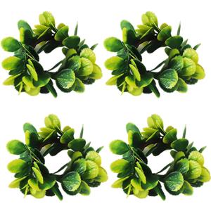 Napkin Rings Set of 4, Eucalyptus Green Leaf Spring Napkin Holders for Easter Halloween Christmas Weddings Party Table Decor
