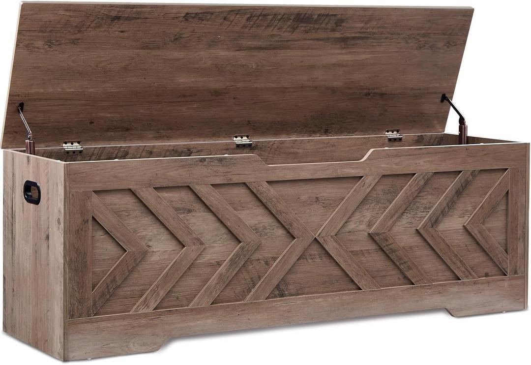 55.1 Storage Bench, Extra Large Entryway Bench with Storage,Storage Chest with 2 Safety Hinges,Blanket Storage,Shoe Storage Chest for Bedroom,Living Room,Easy Assembly. (Greige)