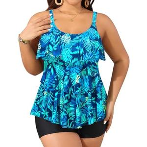 Yonique Women's Plus Size Tankini Swimsuits with Shorts Two Piece Bathing Suits Ruffle Swimsuits Tummy Control Swimwear 20