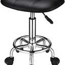 HMTOT Square Rolling Stool with Wheels Height Adjustable Swivel Stools Black