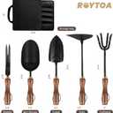 ROYTOA Garden Tool Set, 5PCS Gardening Tools, Stainless Steel Heavy Duty Hand Cultivator, Hoes, Shovel, Trowel and Weeder with Ergonomic Walnut Handle, Gardening Gifts for Women