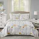 Ycosy Quilt Set King Size Floral Bedspread Coverlet Flowerl Quilts Bedding Spring Summer Lightweight Reversible Quilts Bedding Yellow Floral Quilt Collection with 2 Pillow Shams