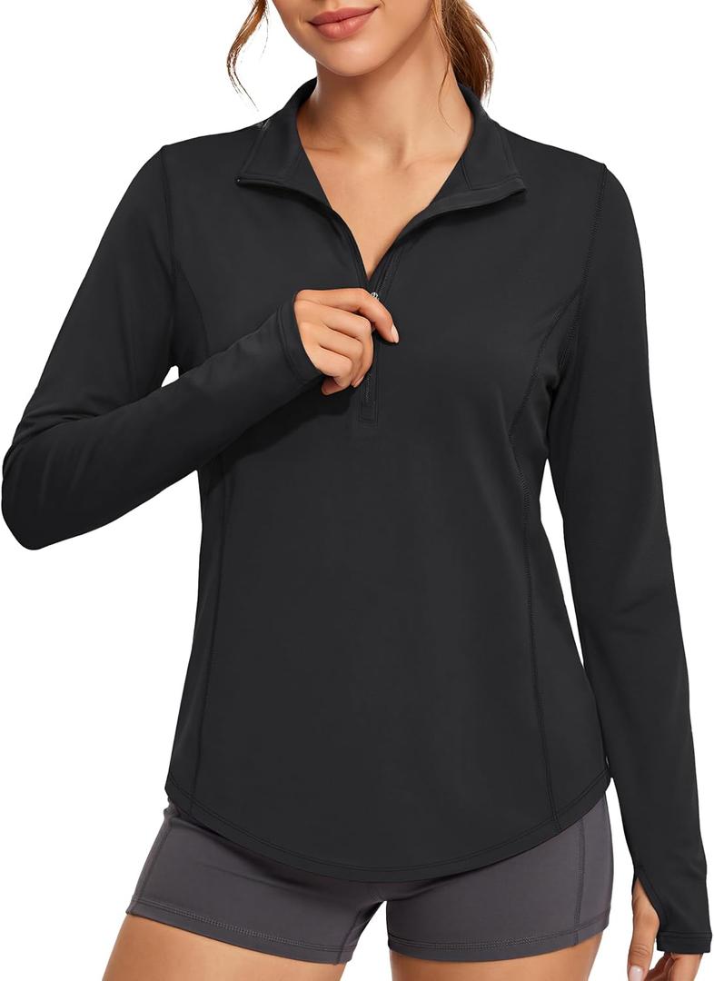MAGCOMSEN Women's Long Sleeve Sun Shirts Half 1/2 Zip Pullover UPF 50+ Tops (Black, M)