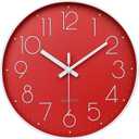 Red Wall Clock 12 Inch Silent Non-Ticking Battery Operated Quality Quartz Round Wall Clock Modern Decor Clock for Home Bedroom