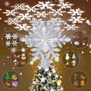 Christmas Tree Toppers Lighted with 6 Projection Modes, Christmas Snowflake Tree Topper with Built-in LED Rotating Lights, Silver 3D Glitter Projection for Xmas Party Holiday Decorations