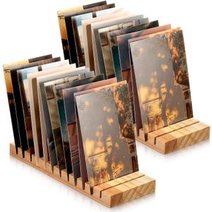 Marsui Greeting Card Display Stand 12 Slot Wooden Card Holder Rack Tabletop Photo Organizer for Vendor Postcards Post Sticker Bookmark Home Office Decoration(Wood Color)