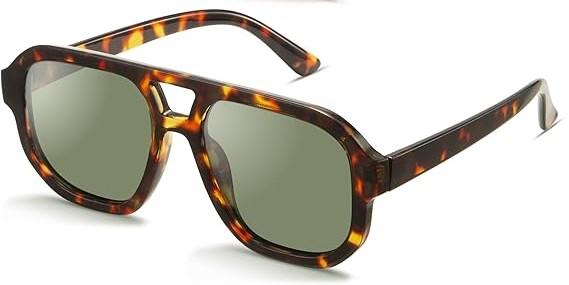 livho Trendy Polarized Square Aviator Sunglasses Women Men Square Eyewear Frame, Retro Sun Glasses for Women Men 2025 Shades, Color: Brown Tortoise/Green