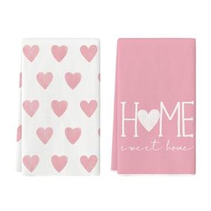 Artoid Mode Pink Heart Love Home Sweet Home Valentine's Kitchen Towels Dish Towels, 18x26 Inch Anniversary Wedding Decoration Hand Towels Set of 2