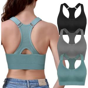 Double Couple Sports Bras for Women Adjustable Medium Impact Racerback Padded Sports Bra for Yoga Gym Fitness Workout Large