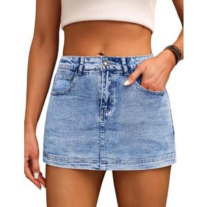 BISUAL Denim Skort for Women High Waist Mini Denim Skirt Casual Stretch Women Jean Skirt with Pockets (Small, Blue)