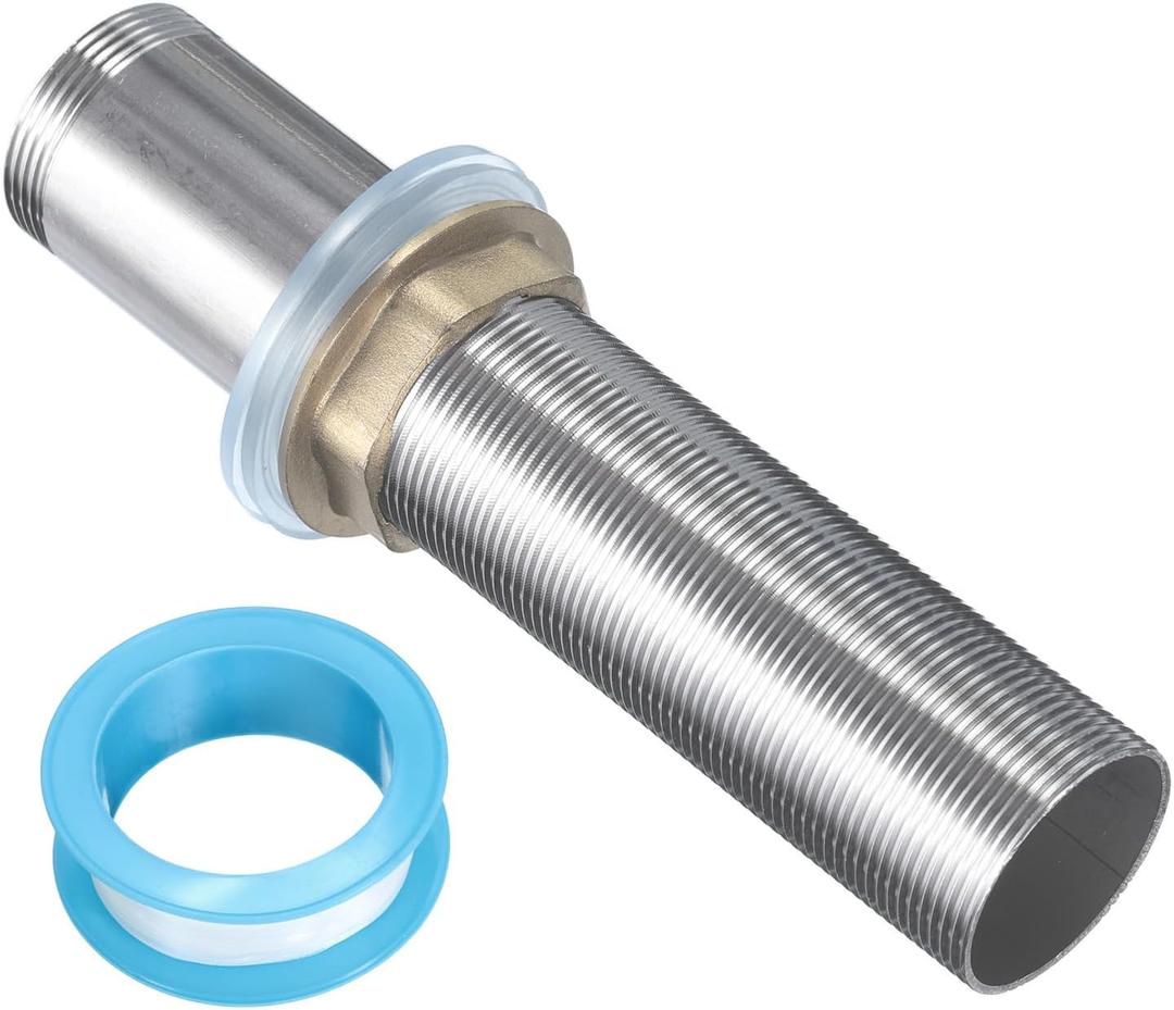 uxcell 6" Faucet Mount Extension Shank Stainless Steel Threaded Pipe Lengthen Mounting Shank Lengthen Fixed High Foot with Nut and Gasket 1PCS
