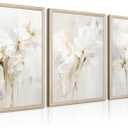 Neutral Wall Art Abstract Floral Canvas Pictures Beige Flower Wall Decor Modern Painting Minimalist Poster Abstract Botanical Prints White Artwork for Bedroom Living Room 16x24x3 Inch Wood Framed