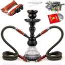 2 Hose Hookah Set, 11 Glass Hookah Shisha with Stable Glass Vase Base with Coals, Tips and Foil Covers, Ready Gift