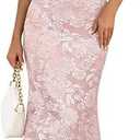 MEROKEETY Women's 2026 Summer Off The Shoulder Spaghetti Strap Floral Mesh Wedding Guest Cocktail Formal Party Maxi Dresses, Pink, Medium