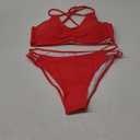 Zilcremo Women Two Piece Bikini Double Strap Swimsuits Hollow Out Bathing Suit Mid Waist Bikini Sets (Large, Red)