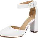 DREAM PAIRS Women's High Heel Ankle Strap Closed Toe Chunky Wedding Pumps Shoes, Size US9