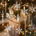 Glass Snowflake Icicle Ornaments for Christmas Tree Decorations - 18Pcs Clear Glass Ornaments Set for Christmas Tree Winter New Year Party Decor Supplies