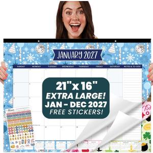 bloom daily planners Desk Calendar 2027 (January - December 2027) - 21” x 16” Large Wall Calendar- XL Desktop & Hanging Monthly Planner with Stickers for Home or Office - Holiday Icons