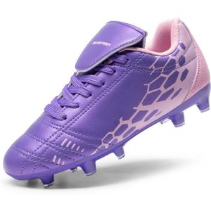 DREAM PAIRS Boys Girls Soccer Football Cleats Shoes for Little/ Big Kid, Size 2 Little Kid, Light/ Purple/ Pink, SUPERFLIGHT-3K 