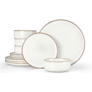 Herogo Plates and Bowls Sets for 4, 12 Pieces Stoneware Dinnerware Sets, Double Reactive Glaze, Microwave & Dishwasher Safe, Scratch Resistant, Ivory White
