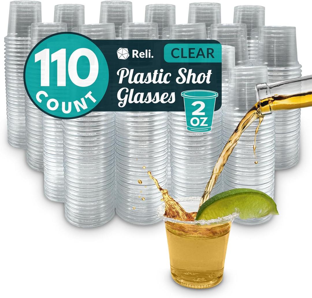 Reli. (110 Count 2 oz Plastic Shot Glasses Disposable | Clear Jello Shot Cups | Mini Plastic Cups for Party, Sauces, Samples | BPA Free, Shatterproof, 1oz Mini Glasses Disposable