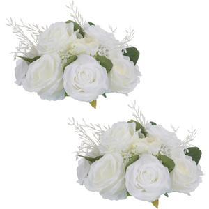 NUPTIO Flower Balls Flowers for Centerpieces: 2 Pcs 9.4 inch Diam White Artificial Rose Fake Flower Ball Arrangement Bouquet Wedding Centerpieces for Tables Wedding Centerpiece Decorations