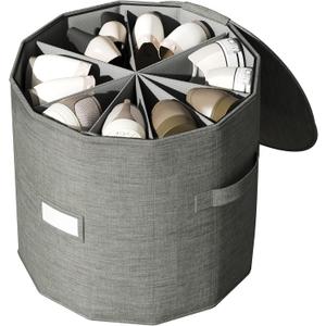 Vailando Shoe Organizer for Closet - Cylindrical Shoe Storage Organizer with Adjustable Dividers for Closet, Foldable, Gray, 1-Pack
