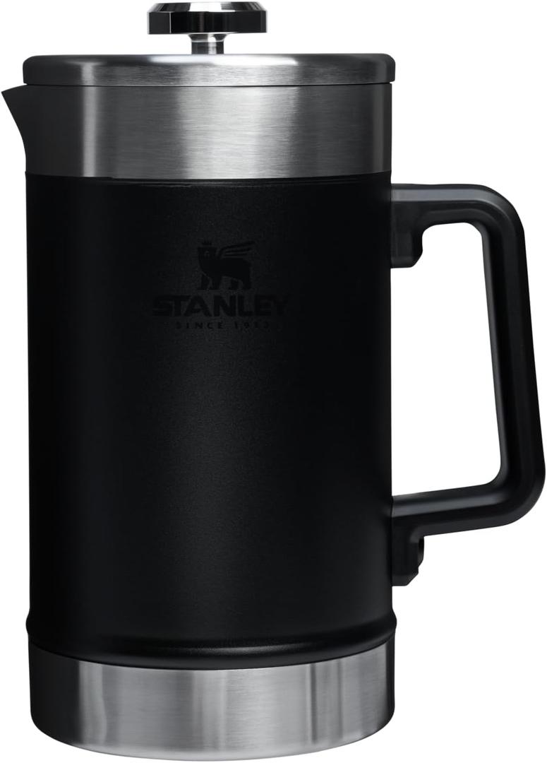 STANLEY Classic Stay-Hot French Press Coffee Maker 48 oz | 5 Minute Brew, 4 Hours Hot | Mesh Filter for Coffee Grounds | Insulated Stainless Steel French Press | BPA-Free | Black 2.0