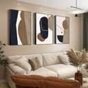 Abstract Framed Canvas Prints,Geometric Wall Art,Black White Brown Decorative,Large 24" X 32"X 3 Panel Modern Wall Decor for Living Room Bedroom Bathroom Hotel Kitchen Bar Office Entryways Wall Dcor